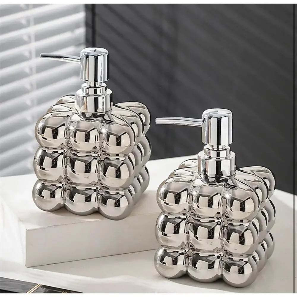 Very Nice Silver Glass Soap Dispenser with Metal Pump Bathroom Kitchen Decor New